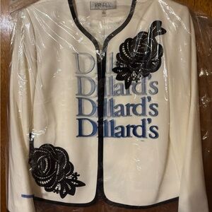 Kasper Cream and Black Blazer with Elegant Embroidery